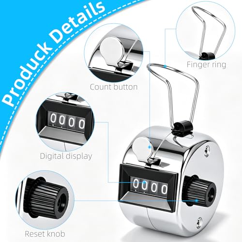 2 Pack Mechanical Hand Tally Counter - 4-Digit Metal Clicker with Lanyard