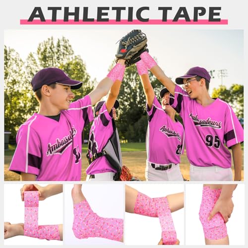 Cotton Wrist Tape for Athletes - 2in x 23ft, Colorful Dots/Pink