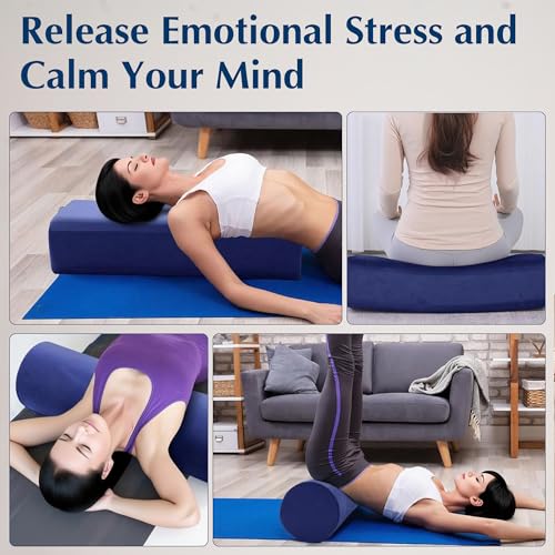 Yoga Bolster Pillow Set - Rectangular & Cylinder, Blue