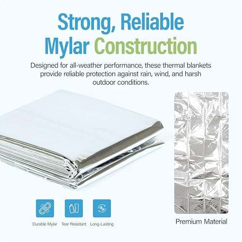 Emergency Mylar Thermal Rescue Blanket - 82" x 62" Silver Foil Sheet