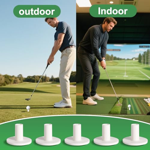 Adjustable Height Rubber Golf Tees for Indoor & Outdoor Practice - White 5 Pack, 1.5"