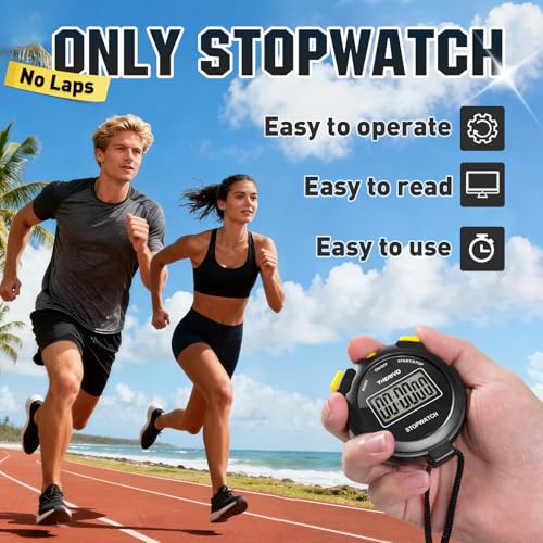 Digital Silent Stopwatch Timer - Easy to Use, Large Display - Black