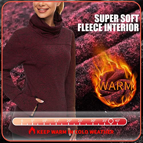 Soneven Women's Red Large Running Fleece Sweatshirt with Cowl Neck & Thumb Holes