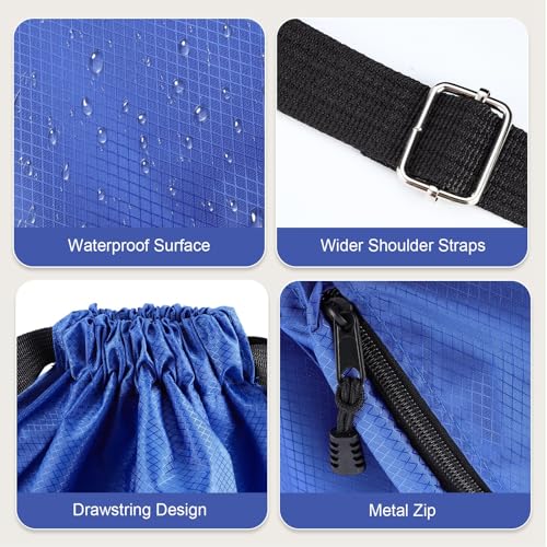 Drawstring Backpack Gym Bag - Waterproof, Large Capacity, Blue