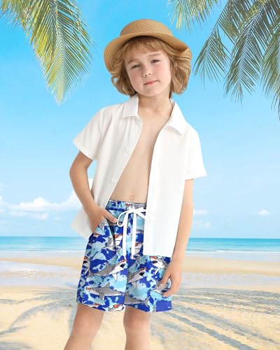 Boys Swim Trunks with Compression Liner - Blue Shark, 6-7 Years