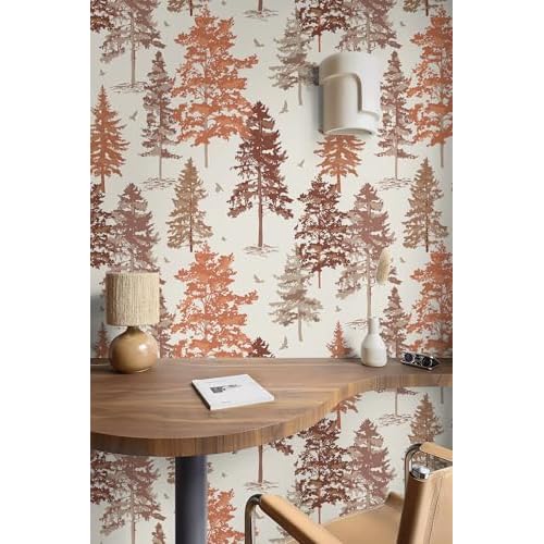Timeet Red-Brown Forest Wallpaper Peel and Stick Contact Paper Self-Adhesive Removable Tree Wall Paper for Bedroom Living Room Cabinet Wall Decoration 17.3"x78.7"