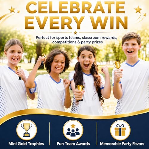 Mini Gold Trophy Cups Set - 4 Inch, 6 Pack Award Trophies for Sports & Parties