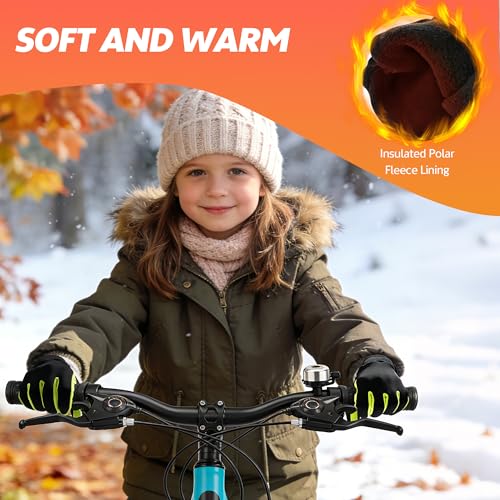 Kids Winter Gloves with Touchscreen - Green, Medium Size