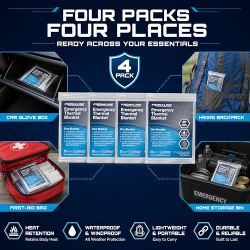Mylar Emergency Blankets - 4 Pack 54" x 84" Thermal Survival Blankets
