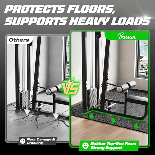 Heavy Duty Gym Mats - 12 Interlocking Rubber Tiles, 48 Sq Ft, Black/Grey