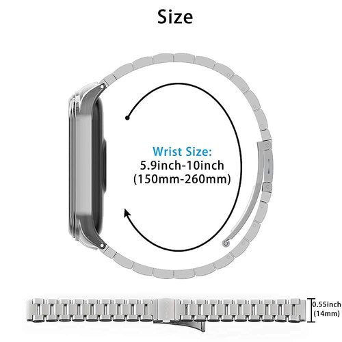 MIJOBS Strap for Xiaomi Mi Band 6 Mi Band 5, Metal Strap Compatible with Mi Band 4 Mi Band 3 Replacement Wristband Stainless Steel Watch Band for Men Women