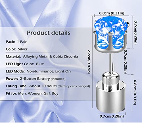 LED Earrings - Glowing Diamond Crown Studs - 1 Pair - Blue
