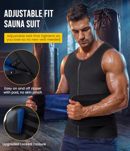 Mens Sauna Suit Sweat Vest for Weight Loss - Blue, Large