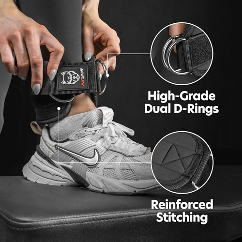 Ankle Straps for Cable Machines - Padded Gym Cuffs - Black