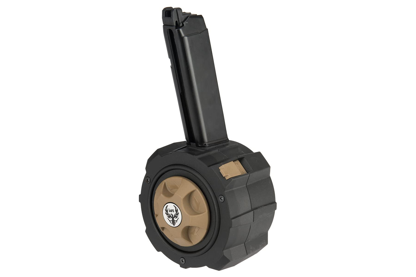 HFC 145 Round High Capacity Drum Mag 1911/AAP01/G18C/TM G Series Gas Airsoft Magazine (Color: Black/Brown)
