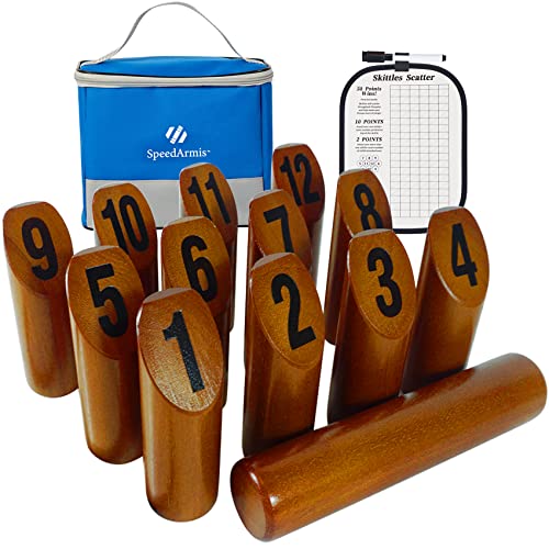 Wooden Block Tossing Game Set with Scoreboard & Carry Bag – 12 Blocks, Dowel, 1-12 Scoreboard