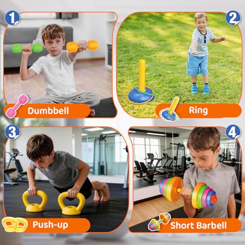 6-in-1 Kids Weight Set, Child Exercise Equipment with Dumbbells & Kettlebell