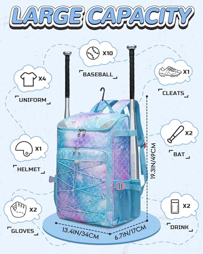 Kids Baseball Softball Bag with Shoe Compartment Light Blue 19.3"