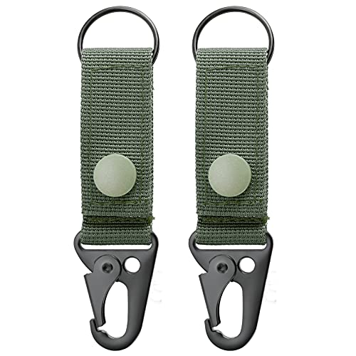 Tactical Molle Key Ring - Nylon Belt Keychain Clip - Army Green (Pack of 2)