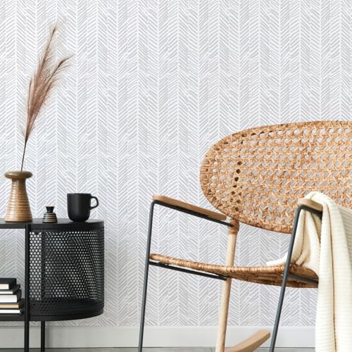 VEELIKE Grey Herringbone Peel and Stick Wallpaper Boho Geometric Wallpaper for Bathroom Bedroom 17.7''x118'' Grey Chevron Wallpaper Stick and Peel Removable Contact Paper for Walls Cabinets Drawers