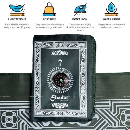 Portable Travel Prayer Mat with Compass & Weights - Green