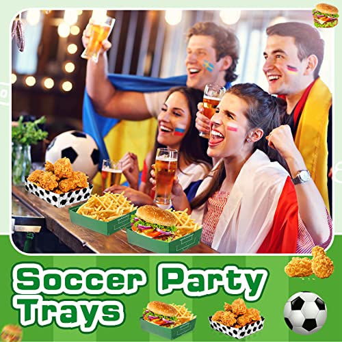 36 Pack Soccer Party Favors Large Soccer Paper Trays, 8.5x7.5 Inch, Waterproof & Microwave Safe - Soccer Themed Disposable Food Boats