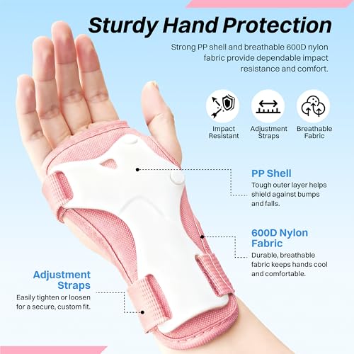 Kids Knee and Elbow Pads Set with Wrist Guards - Adjustable Protective Gear for Skateboarding Biking and More