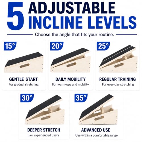 Pro Slant Board - Wooden Calf Stretching Board with 5 Angles, 16"L x 12.5"W, 500 lb Capacity