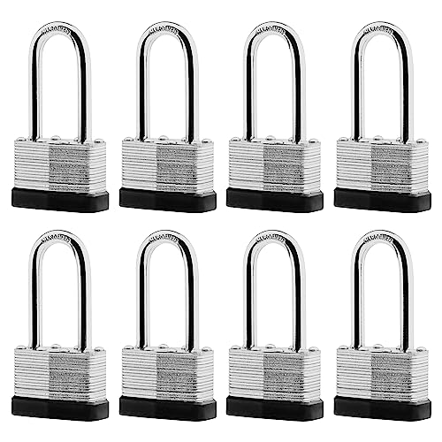 8-Pack Keyed Alike Laminated Steel Padlocks Keys, 1-3/4" Wide, Heavy Duty Long Pad Lock Set with Same Keys