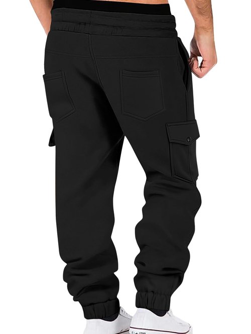 TAFLE Mens Fleece Lined Sweatpants Warm Winter Athletic Jogger Pants with 6 Pockets Drawstring Outdoor Trousers Black