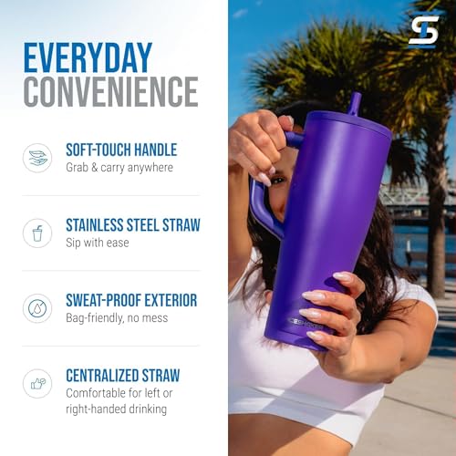 Ice Shaker 40 oz Purple Insulated Tumbler with Handle & Straw | Cold 30+ Hours