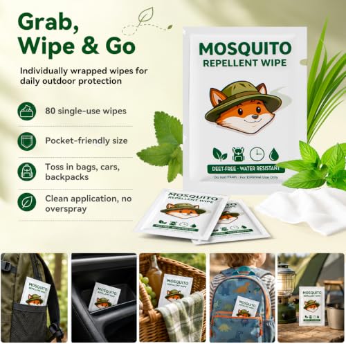 SEEKDIT 80 Count Mosquito Repellent Wipes with Citronella - Outdoor Bug Defense, Travel Size, Non-Greasy