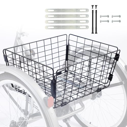 WEEROCK Folding Large Capacity Steel Tricycle Rear Basket for 20-26 Inch Bikes, Black