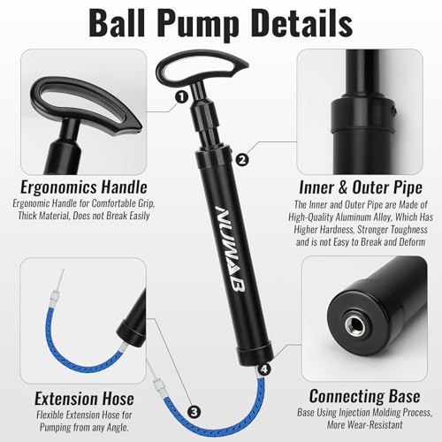 Portable Hand Ball Pump with Needles & Carry Bag - 10.6-Inch