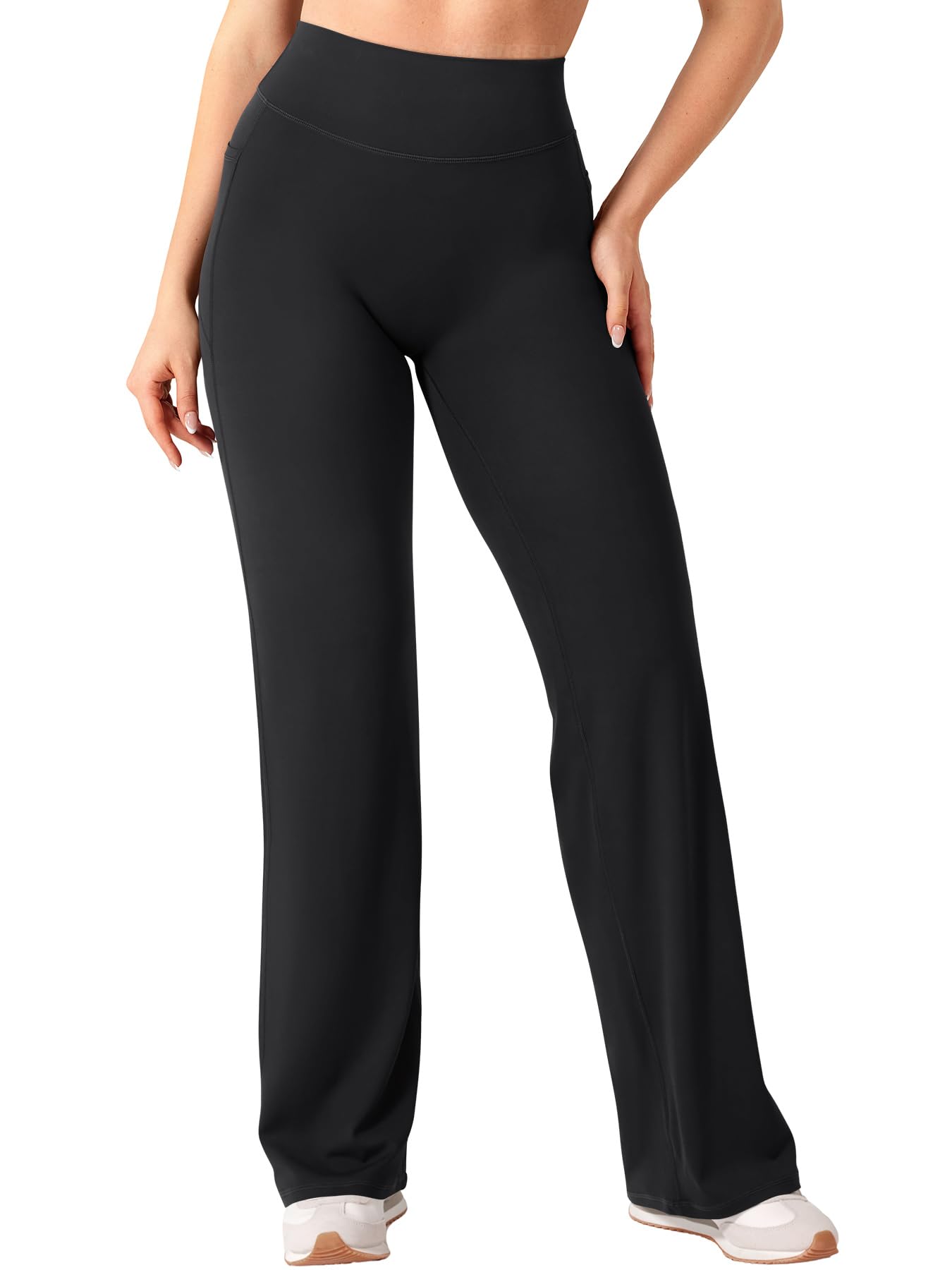 YEOREO Ease Workout Straight Leggings with Pockets Gym Yoga Pants Black L
