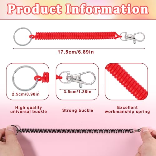 8 Pack Retractable Spring Coil Keychains - Anti-Lost Cord Set