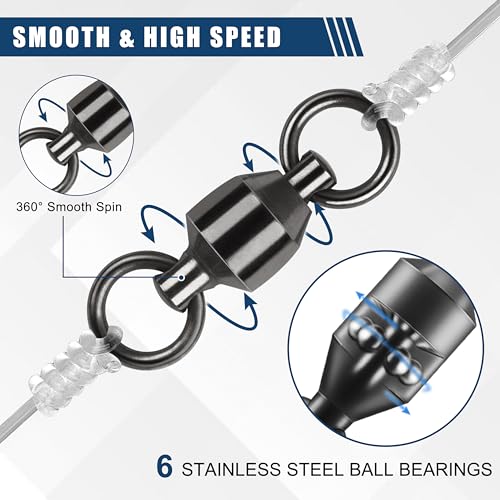 Ball Bearing Fishing Swivels - Size 1 (45lb) 25 Pcs, Stainless Steel