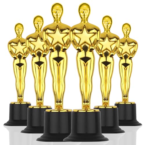 6 Mini Gold Award Trophies - Plastic Statues for Events & Parties