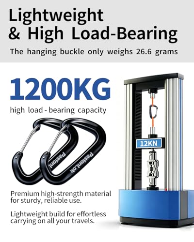 Heavy Duty Aluminum Carabiner Clips Set - 12KN Strength, Black - 2pc