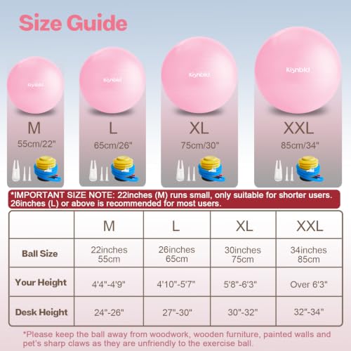 Extra Thick Exercise Ball - Anti-Burst Stability Ball, 23-26in, Misty Rose