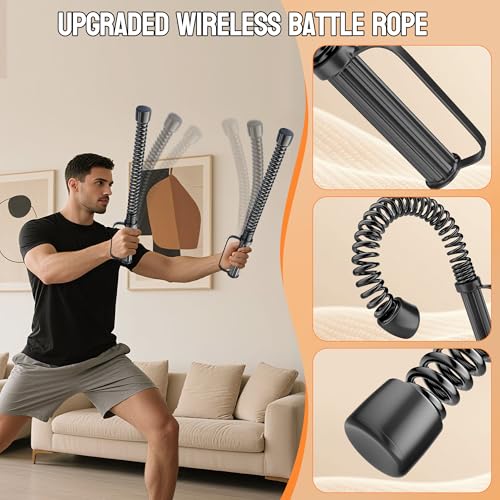 Cordless Battle Ropes - 2PCS Portable Workout Set with Gloves & Bag