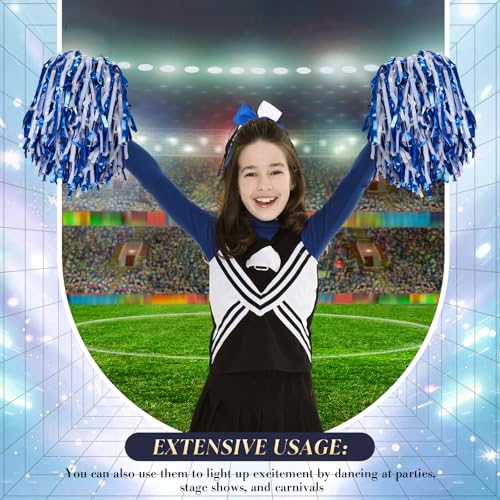 Cheerleading Pom Poms Set with Large Hair Bow - Metallic Blue