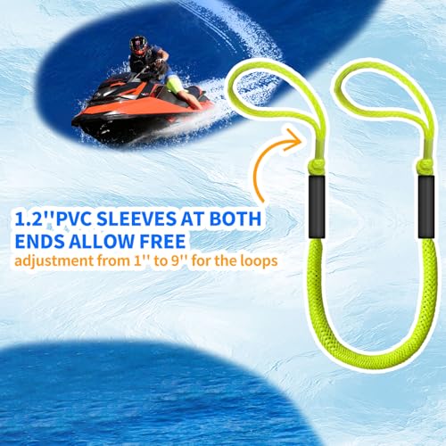 2-Pack Fluorescent Yellow Bungee Dock Lines 4ft Boat Tie Downs No Metal Hooks