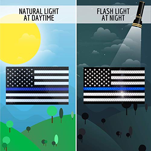 3PC Reflective Thin Blue Line Decal - 5x3 Inches American Flag