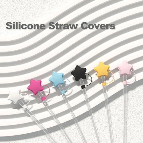 3 Pcs Star Silicone Straw Covers for 10mm Tumbler Straws - Yellow/Blue/Rose