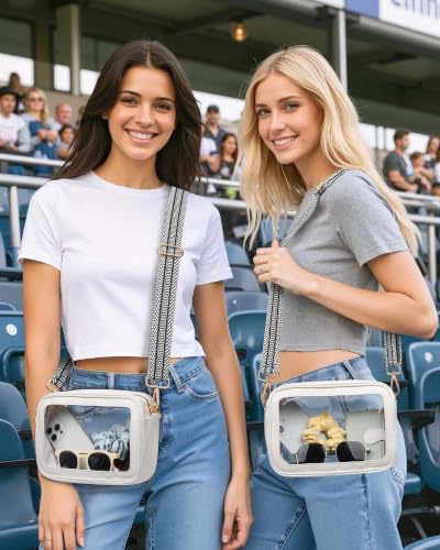 Clear Stadium Bag with Black and White Strap - Crossbody Purse