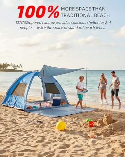 Blue 3-Person Beach Tent Sun Shelter UPF 50+ UV Protection Portable Canopy