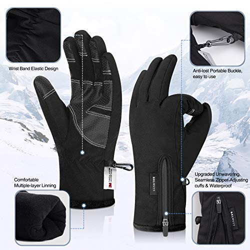 Balhvit -10℉ Waterproof Winter Gloves for Men & Women, 5-Layer Ski & Snow Glove, Black Large
