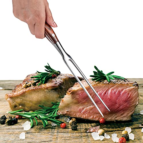IMEEA 11.6 Inch Stainless Steel Carving Fork with Wooden Handle for Meat & BBQ