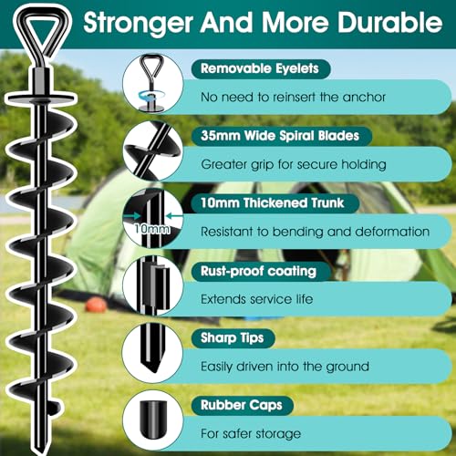 Heavy Duty Ground Anchors for Trampolines - 4x15 Inch Black